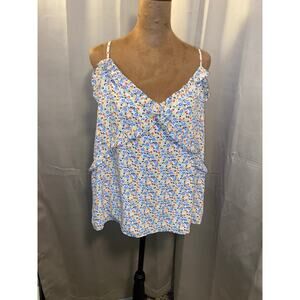 CeCe White Floral Ruffle Camisole with Blue and Yellow Accents